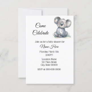 Invitation Baby shower Koala simple aquarelle