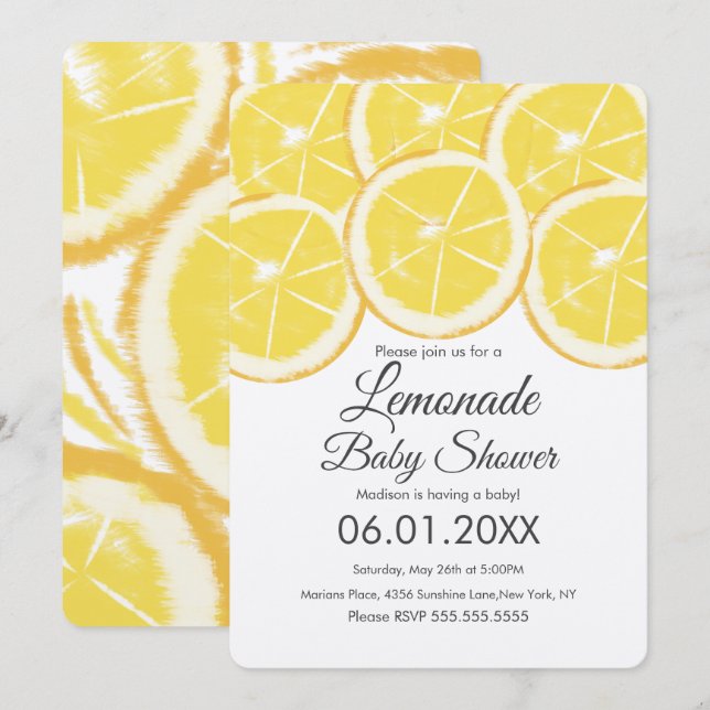 Invitation Baby Shower Kraft Limonade Citron Abstr (Devant / Derrière)