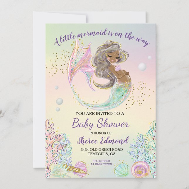 Invitation  Baby Shower La Petite Sirène Afro-Américaine  (Devant)