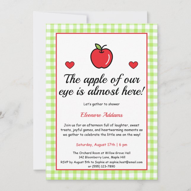 Invitation Baby shower "La pomme de notre oeil" (Devant)