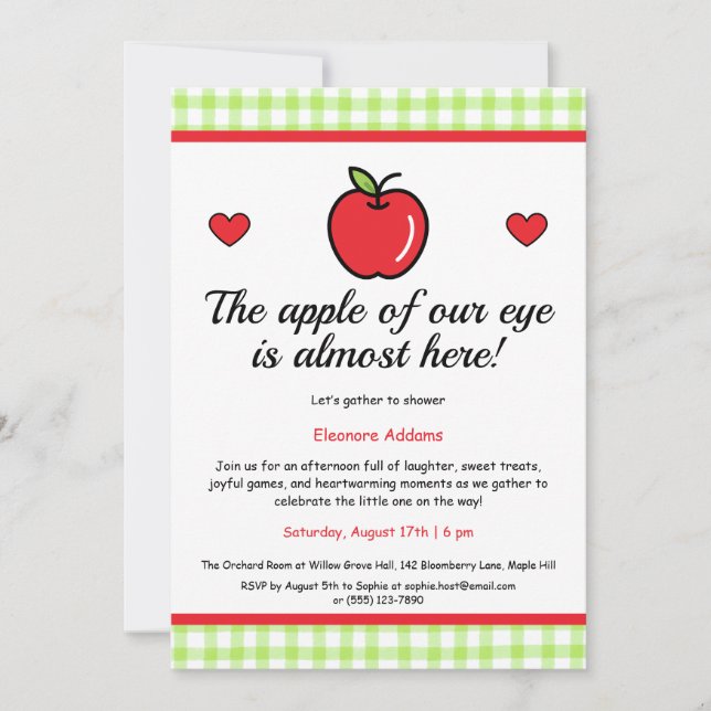 Invitation Baby shower "La pomme de notre oeil" (Devant)