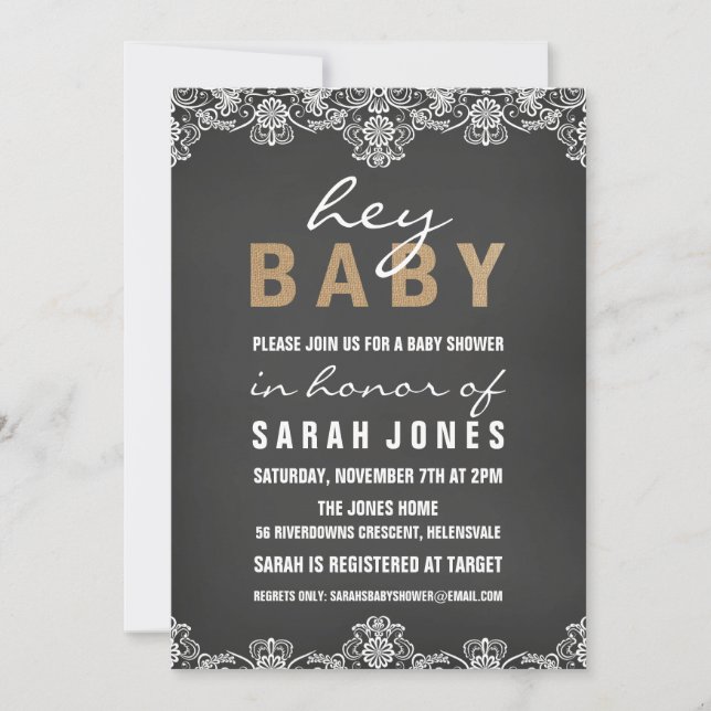 Invitation Baby shower Lace & Burlap (Devant)