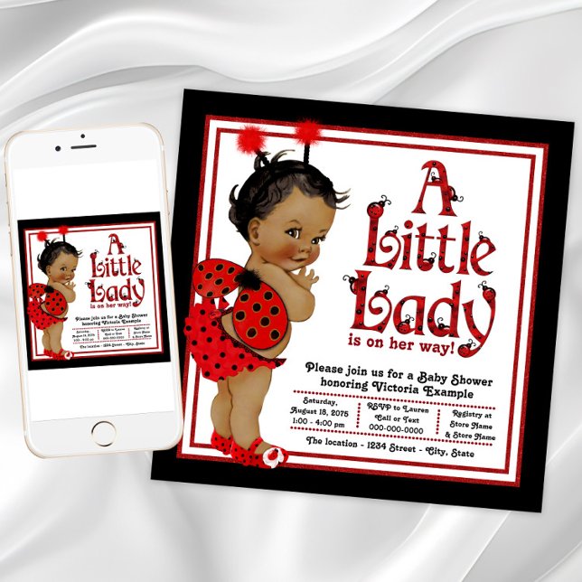Invitation Baby Shower Ladybug Afro-Américaine (Cute ladybug baby shower invitation. Instant download and printed invitations available.)