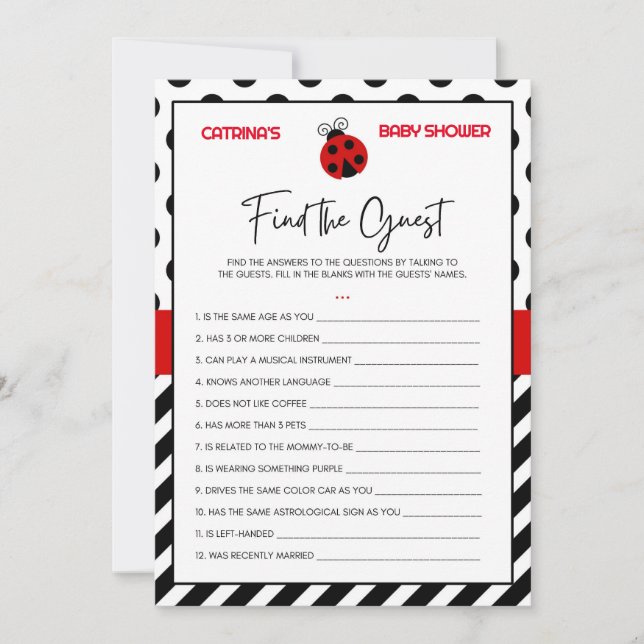 Invitation Baby shower Ladybug - Nom modifiable, 5x7 (Devant)