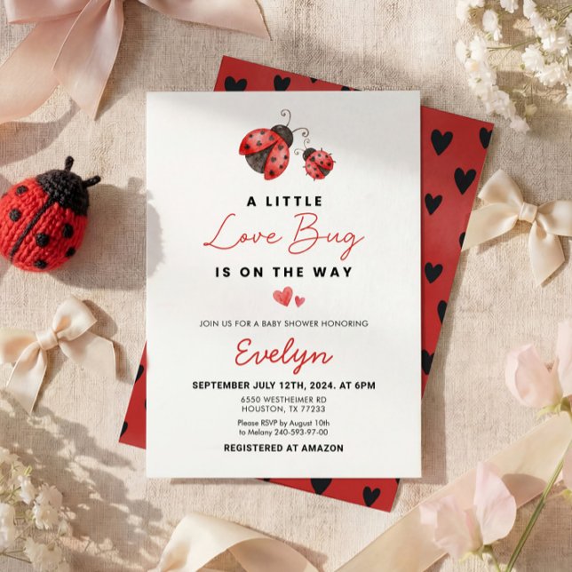 Invitation Baby Shower Ladybug Rouge Aquarelle (Créateur téléchargé)