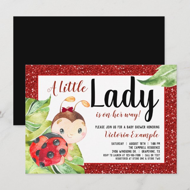 Invitation Baby Shower Ladybug Rouge et Noir (Devant / Derrière)
