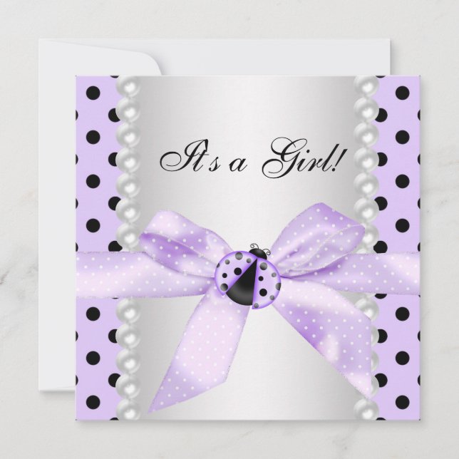 Invitation Baby Shower Ladybug Violet (Devant)