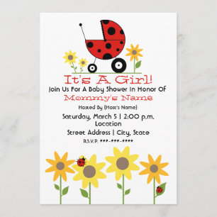 Invitation Baby shower - Ladybugs et Fleurs sauvag