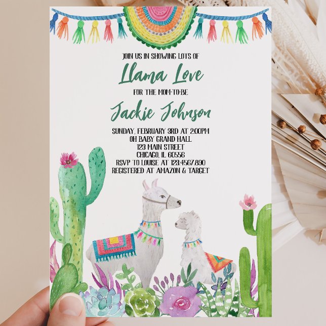 Invitation Baby Shower Lama Cactus (Créateur téléchargé)