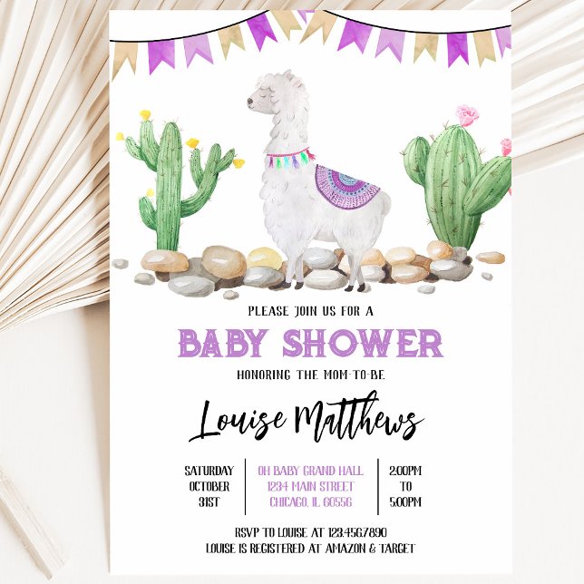 Invitation Baby Shower Lama Violet (Créateur téléchargé)