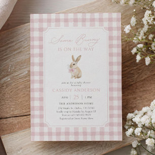 Invitation Baby Shower Lapin à Carreaux Roses