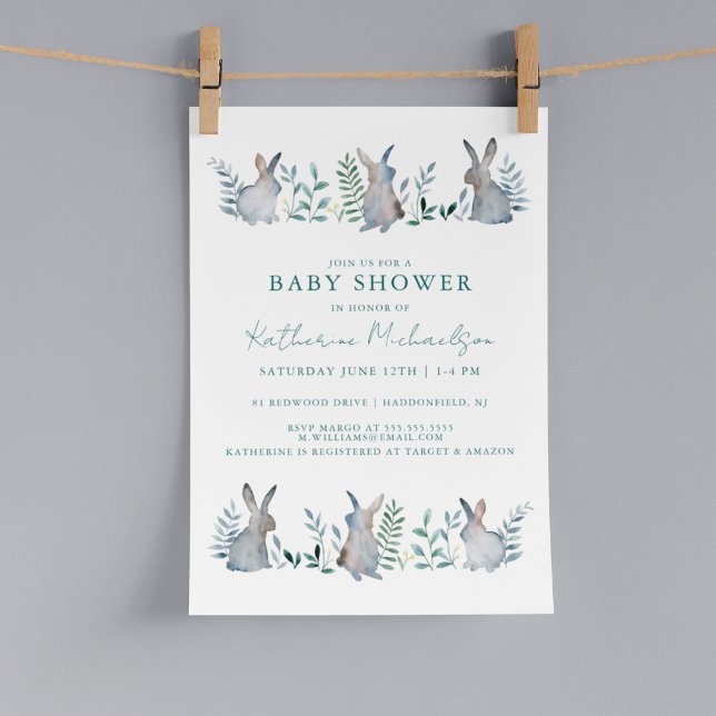 Invitation Baby shower | Lapin aquarelle (Créateur téléchargé)