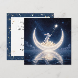 Invitation Baby Shower Lapin Blanc Collectant des Étoiles