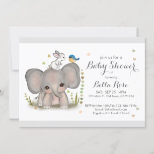 Invitation Baby shower lapin blanc éléphant gris