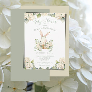 Invitation Baby shower lapin blanc Hydrangea Bunny