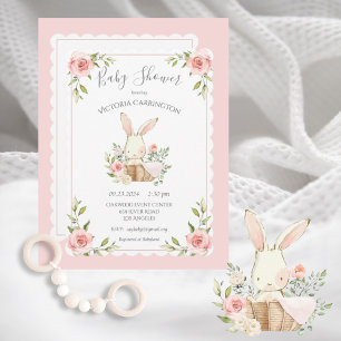 Invitation Baby shower lapin blanc rose
