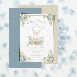 Invitation Baby shower lapin Blue Hydrangea Bunny
