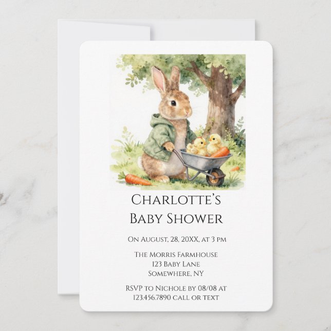 Invitation Baby Shower Lapin de Bois (Devant)