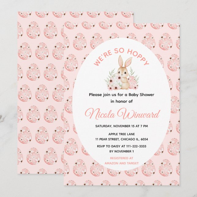 Invitation Baby Shower Lapin de Pâques (Devant / Derrière)