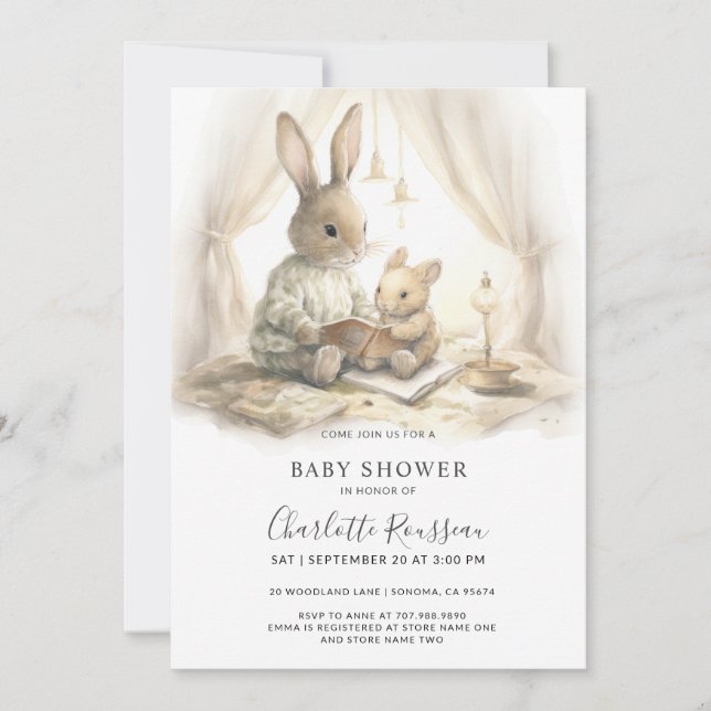 Invitation Baby Shower Lapin de Pâques (Devant)