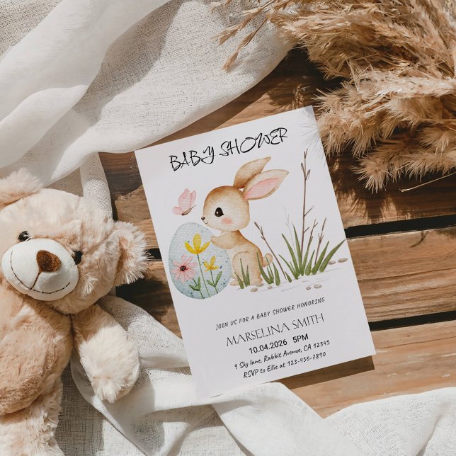 Invitation Baby Shower Lapin de Pâques - Lapin Pastel Mignon (Créateur téléchargé)