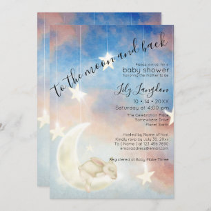 Invitation Baby shower, Lapin dormant sur la Lune