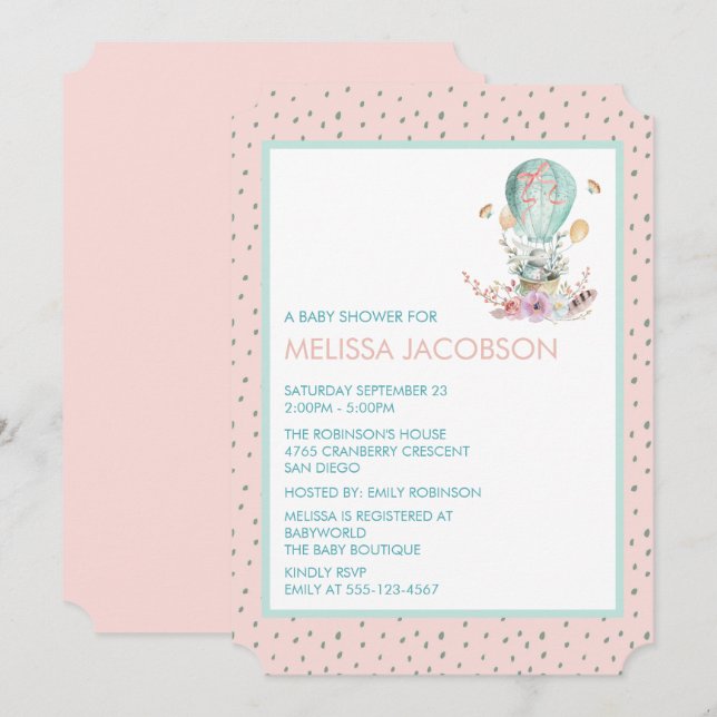 Invitation Baby Shower Lapin en Montgolfière (Devant / Derrière)