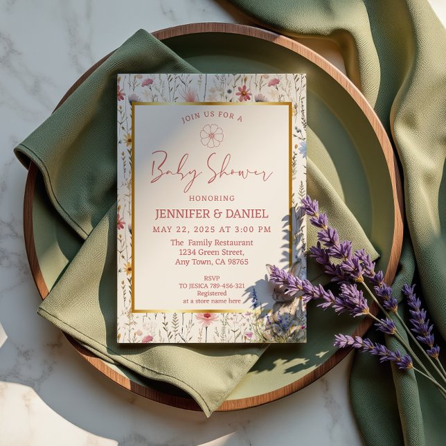 Invitation Baby shower lapin Fleur sauvage beige Whimsical (Créateur téléchargé)