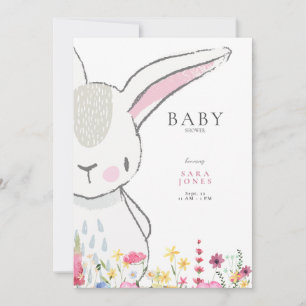 Invitation Baby shower lapin Fleur sauvage coloré