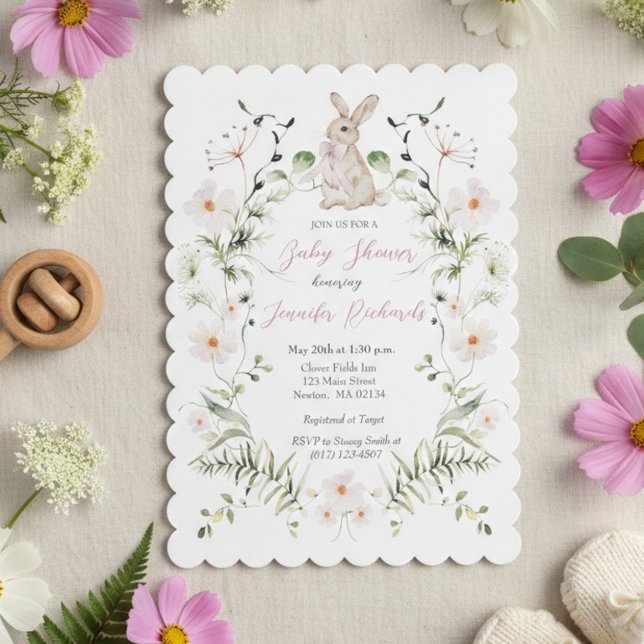 Invitation Baby Shower Lapin Floral Bébé (Créateur téléchargé)