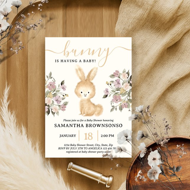 Invitation Baby Shower Lapin Floral de Printemps (Créateur téléchargé)