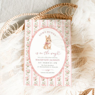 Invitation Baby Shower Lapin Floral Rose