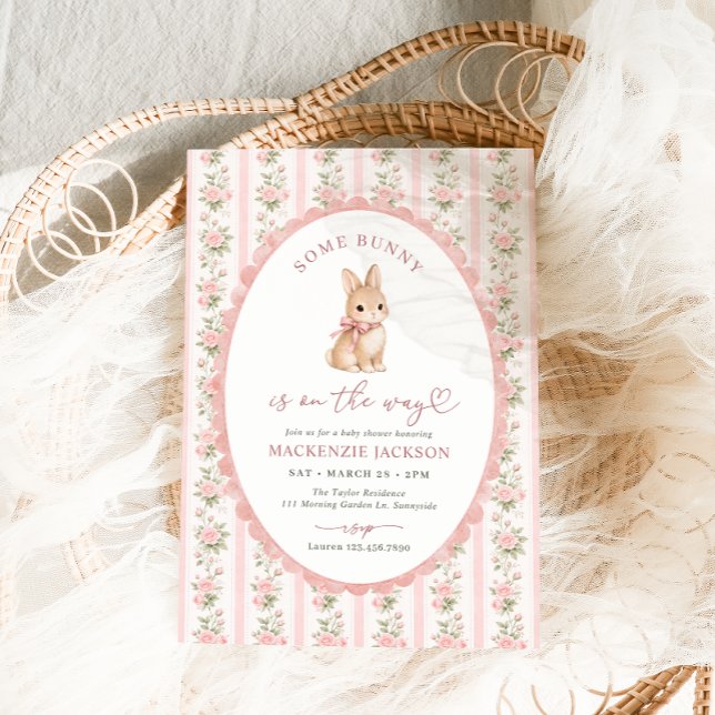 Invitation Baby Shower Lapin Floral Rose (Créateur téléchargé)