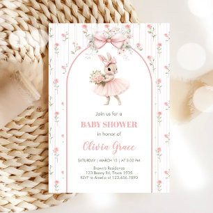 Invitation Baby Shower Lapin Floral & Ruban Rose 