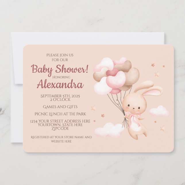 Invitation Baby shower lapin lapin en bois mignon (Devant)