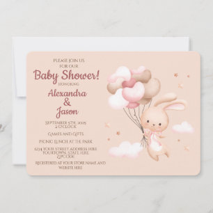 Invitation Baby shower lapin lapin en bois rose