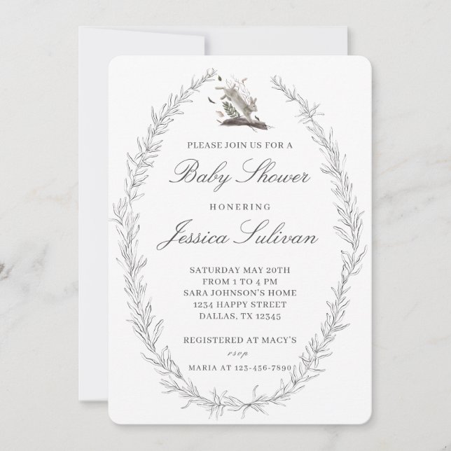 Invitation Baby shower lapin lièvre de luxe moderne (Devant)