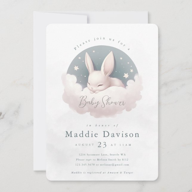Invitation Baby shower lapin mignon lapin (Devant)