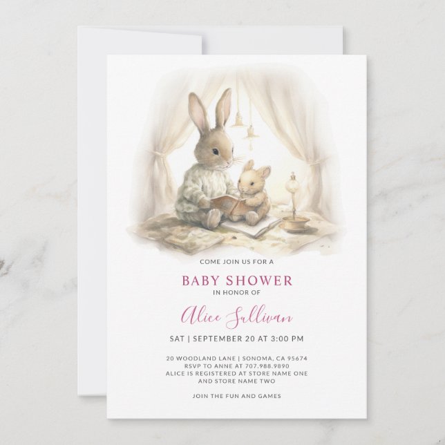 Invitation Baby shower lapin neutre pour les femmes (Devant)