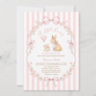 Invitation Baby Shower Lapin Rayé Rose