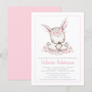 Invitation Baby Shower Lapin Rose