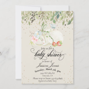Invitation Baby Shower Lapin Sucré Confettis Dorés