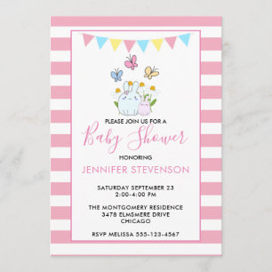 Invitation Baby shower lapins, papillons et marguerites