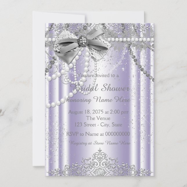 Invitation Baby Shower Lavande et Gris Perle (Devant)