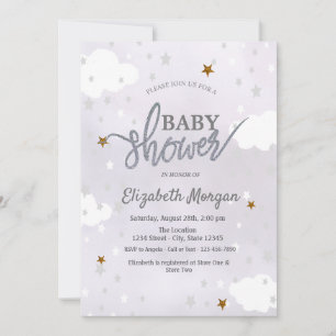 Invitation Baby Shower Lavande Étoiles et Nuages