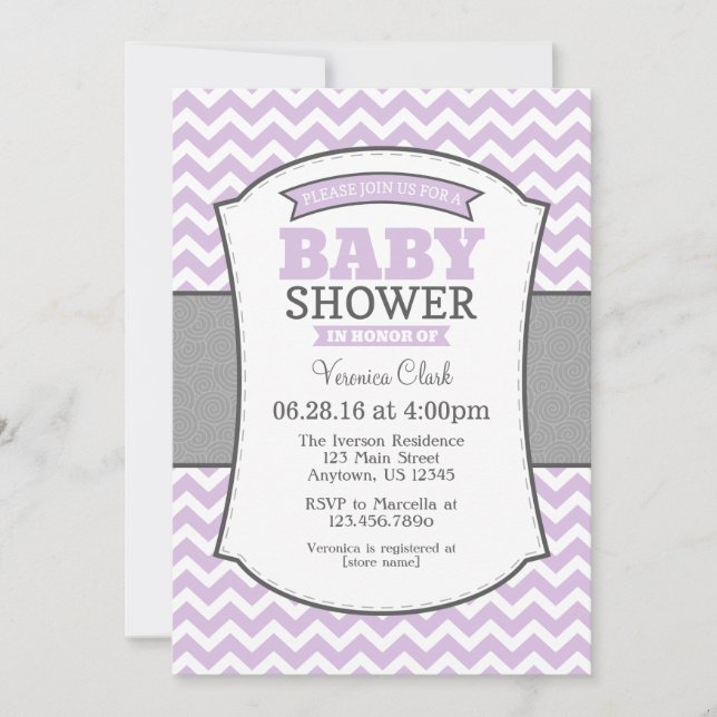 Invitation Baby shower Lavender Grey Chevron (Devant)