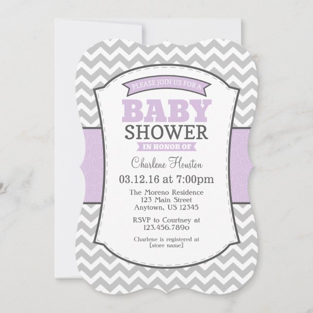 Invitation Baby shower Lavender Grey Chevron (Devant)