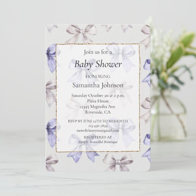 Invitation Baby shower Lavender Purple Bows (Debout devant)
