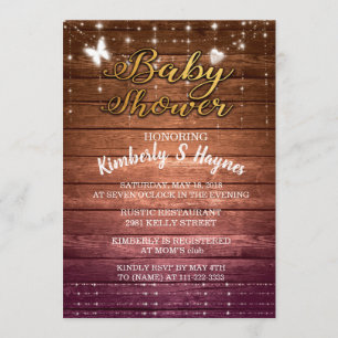 Invitation Baby shower léger rustique bois
