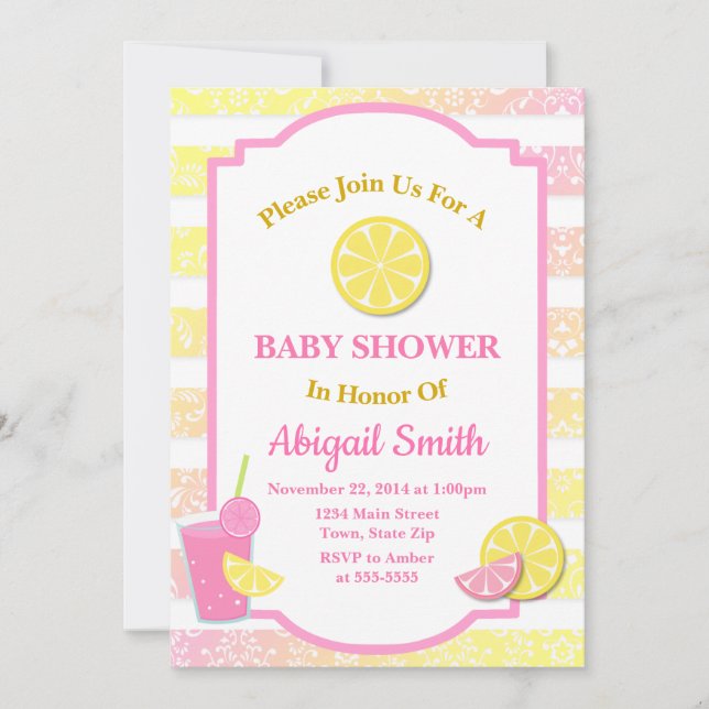 Invitation Baby shower Lemonade rose Lemon Girl (Devant)